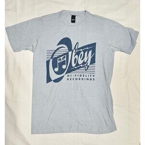 Obey Audio HI-Fidelity Records Graphic T-Shirt Blue Small